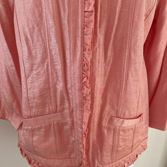 Chico's Ruffle Trim Blazer Jacket Size 8 (1) Pastel Peach 3/4 Sleeve Spring - Picture 3 of 12